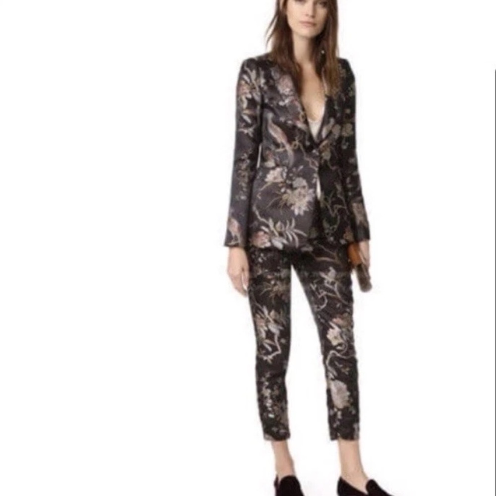 Alice + Olivia Size 4 Stacey Floral Peacock Jacquard Slim Fit Women Pants $450